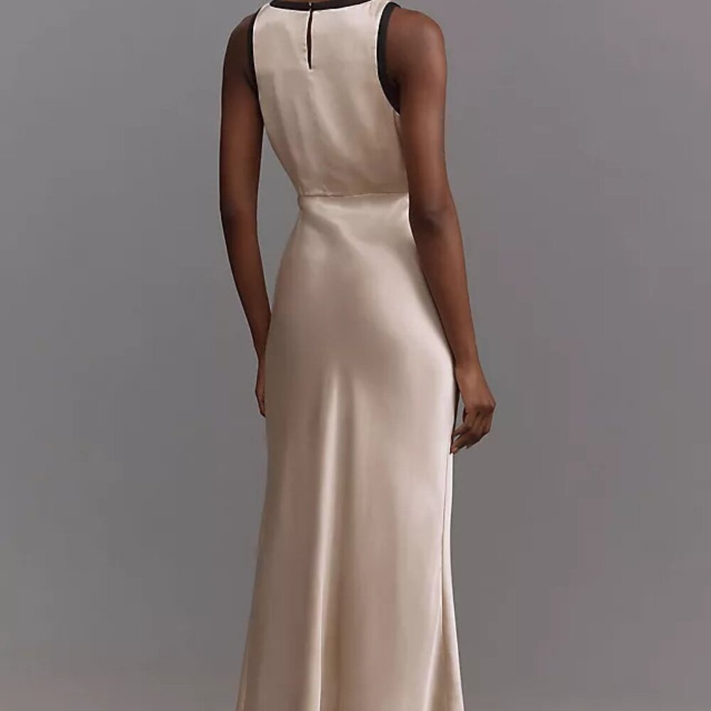 Anthropologie Sleeveless CUTOUT Slip Dress Ivory XL NWT Tuxedo side zip cruise